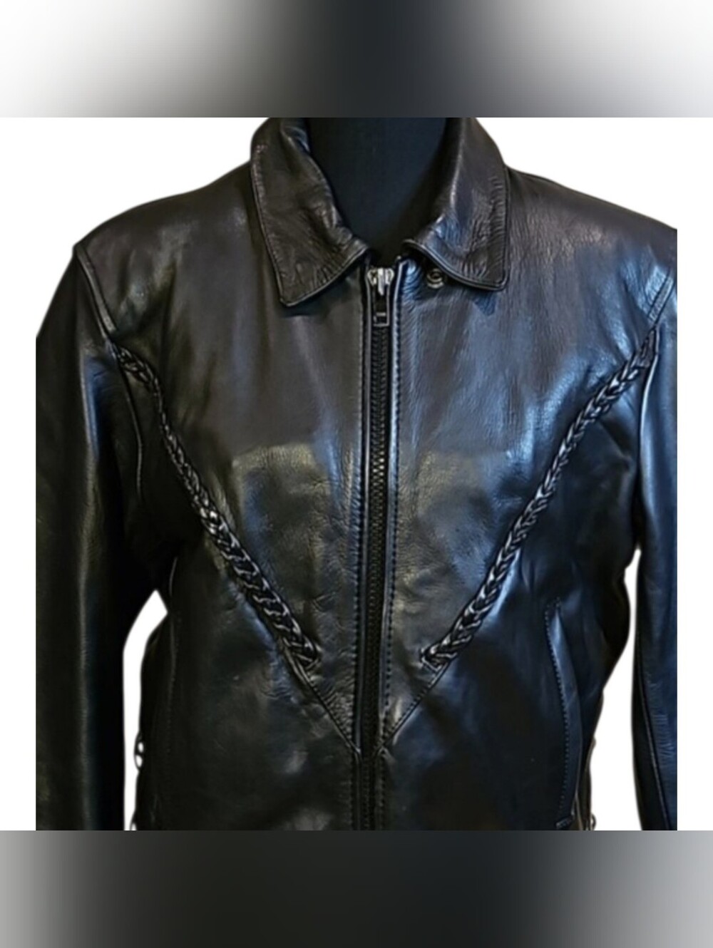 Vtg UNIK Leather Apparels Braided Motorcycle Riding Jacket Women's Medium